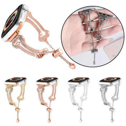 Bone Chain Shaped Diamond Metal Watch Band, For Apple Watch 46mm / 49mm / 45mm / 44mm, For Apple Watch 42mm / 41mm / 40mm / 38mm - DealBuddy