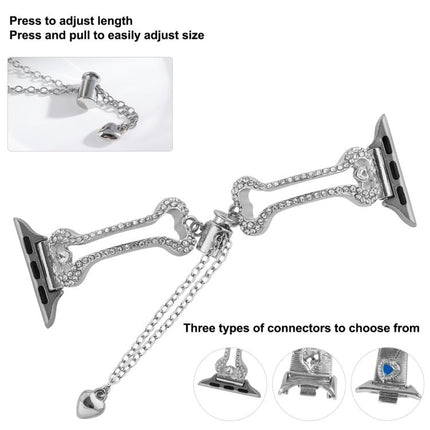 Bone Chain Shaped Diamond Metal Watch Band, For Apple Watch 46mm / 49mm / 45mm / 44mm, For Apple Watch 42mm / 41mm / 40mm / 38mm - DealBuddy