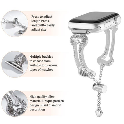 Bone Chain Shaped Diamond Metal Watch Band, For Apple Watch 46mm / 49mm / 45mm / 44mm, For Apple Watch 42mm / 41mm / 40mm / 38mm - DealBuddy