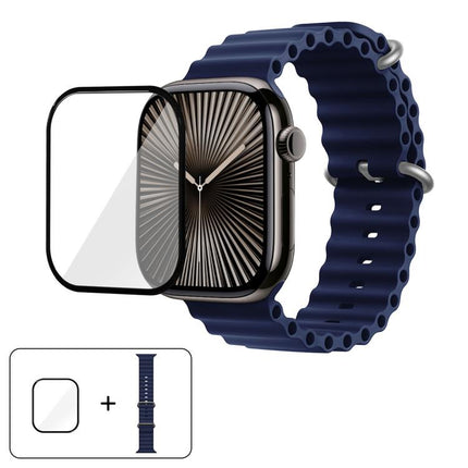 Ocean Silicone Watch Band with 3D Curved Film, For Apple Watch Series 41mm, For Apple Watch Series 38mm, For Apple Watch Series 42mm - DealBuddy