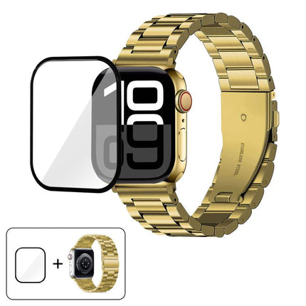 Three Beads Stainless Steel Watch Band with 3D Curved Film, For Apple Watch Series 10 46mm, For Apple Watch Series 10 42mm, For Apple Watch Series 44mm, For Apple Watch Series 40mm - DealBuddy
