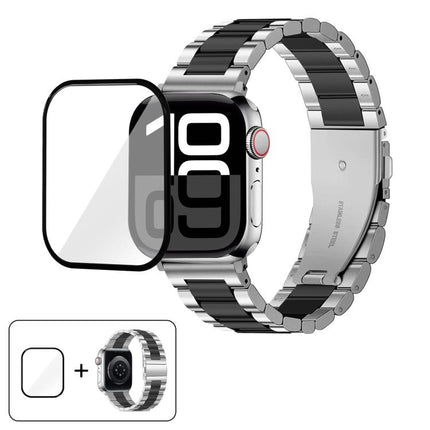 Three Beads Stainless Steel Watch Band with 3D Curved Film, For Apple Watch Series 10 46mm, For Apple Watch Series 10 42mm, For Apple Watch Series 44mm, For Apple Watch Series 40mm - DealBuddy