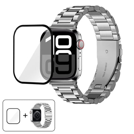 Three Beads Stainless Steel Watch Band with 3D Curved Film, For Apple Watch Series 10 46mm, For Apple Watch Series 10 42mm, For Apple Watch Series 44mm, For Apple Watch Series 40mm - DealBuddy