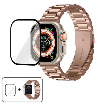 Three Beads Stainless Steel Watch Band with 3D Curved Film, For Apple Watch Ultra 2 / 1 49mm, For Apple Watch Series 45mm, For Apple Watch Series 41mm, For Apple Watch Series 38mm - DealBuddy