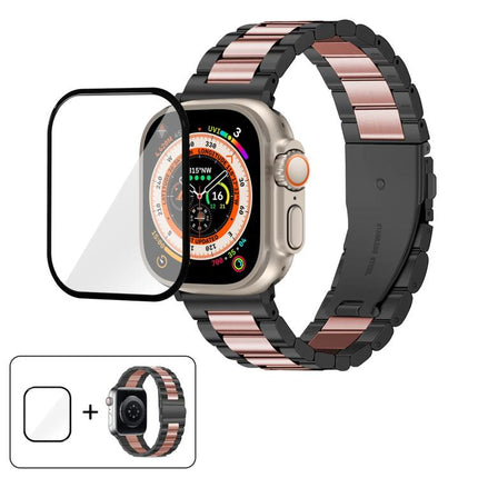 Three Beads Stainless Steel Watch Band with 3D Curved Film, For Apple Watch Ultra 2 / 1 49mm, For Apple Watch Series 45mm, For Apple Watch Series 41mm, For Apple Watch Series 38mm - DealBuddy