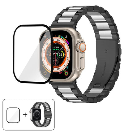 Three Beads Stainless Steel Watch Band with 3D Curved Film, For Apple Watch Ultra 2 / 1 49mm, For Apple Watch Series 45mm, For Apple Watch Series 41mm, For Apple Watch Series 38mm - DealBuddy