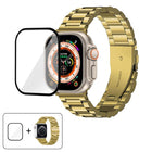 Three Beads Stainless Steel Watch Band with 3D Curved Film, For Apple Watch Ultra 2 / 1 49mm, For Apple Watch Series 45mm, For Apple Watch Series 41mm, For Apple Watch Series 38mm - DealBuddy