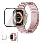 Three Beads Stainless Steel Watch Band with 3D Curved Film, For Apple Watch Ultra 2 / 1 49mm, For Apple Watch Series 45mm, For Apple Watch Series 41mm, For Apple Watch Series 38mm - DealBuddy