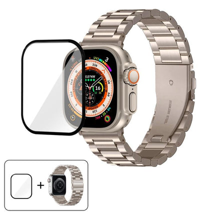 Three Beads Stainless Steel Watch Band with 3D Curved Film, For Apple Watch Ultra 2 / 1 49mm, For Apple Watch Series 45mm, For Apple Watch Series 41mm, For Apple Watch Series 38mm - DealBuddy