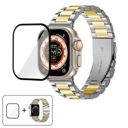 Three Beads Stainless Steel Watch Band with 3D Curved Film, For Apple Watch Ultra 2 / 1 49mm, For Apple Watch Series 45mm, For Apple Watch Series 41mm, For Apple Watch Series 38mm - DealBuddy