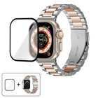 Three Beads Stainless Steel Watch Band with 3D Curved Film, For Apple Watch Ultra 2 / 1 49mm, For Apple Watch Series 45mm, For Apple Watch Series 41mm, For Apple Watch Series 38mm - DealBuddy
