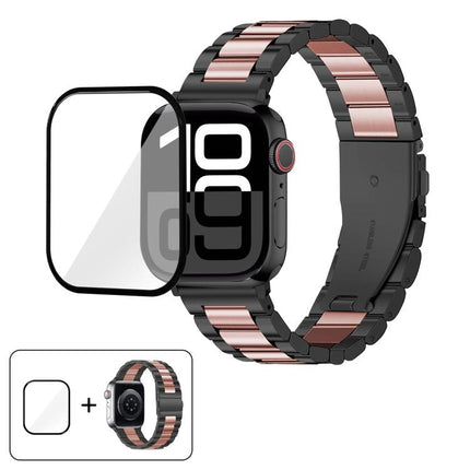 Three Beads Stainless Steel Watch Band with 3D Curved Film, For Apple Watch Ultra 2 / 1 49mm, For Apple Watch Series 45mm, For Apple Watch Series 41mm, For Apple Watch Series 38mm - DealBuddy