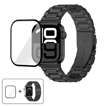 Three Beads Stainless Steel Watch Band with 3D Curved Film, For Apple Watch Ultra 2 / 1 49mm, For Apple Watch Series 45mm, For Apple Watch Series 41mm, For Apple Watch Series 38mm - DealBuddy