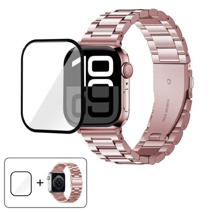 Three Beads Stainless Steel Watch Band with 3D Curved Film, For Apple Watch Ultra 2 / 1 49mm, For Apple Watch Series 45mm, For Apple Watch Series 41mm, For Apple Watch Series 38mm - DealBuddy