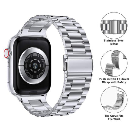 Three Beads Stainless Steel Watch Band with 3D Curved Film, For Apple Watch Series 10 46mm, For Apple Watch Series 10 42mm, For Apple Watch Series 44mm, For Apple Watch Series 40mm - DealBuddy