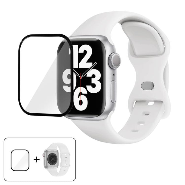 Butterfly Buckle Silicone Watch Band with 3D Curved Film, For Apple Watch Series 41mm, For Apple Watch Series 38mm, For Apple Watch Series 42mm - DealBuddy