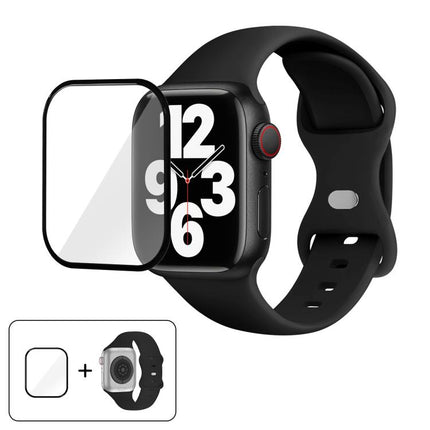Butterfly Buckle Silicone Watch Band with 3D Curved Film, For Apple Watch Series 41mm, For Apple Watch Series 38mm, For Apple Watch Series 42mm - DealBuddy