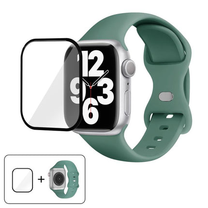 Butterfly Buckle Silicone Watch Band with 3D Curved Film, For Apple Watch Series 41mm, For Apple Watch Series 38mm, For Apple Watch Series 42mm - DealBuddy