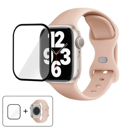 Butterfly Buckle Silicone Watch Band with 3D Curved Film, For Apple Watch Series 41mm, For Apple Watch Series 38mm, For Apple Watch Series 42mm - DealBuddy