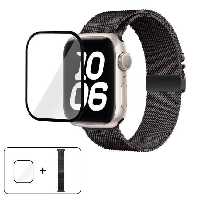 Umbrella Buckle Milanese Stainless Steel Watch Band with 3D Curved Film