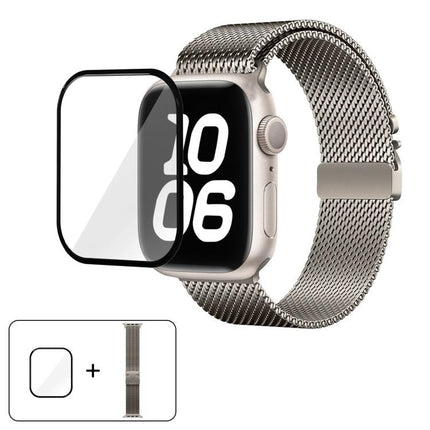 Umbrella Buckle Milanese Stainless Steel Watch Band with 3D Curved Film