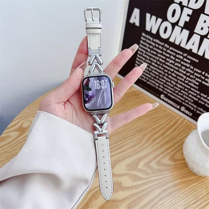 xDfind V-shaped Metal Hybrid Leather Watch Band, For Apple Watch 42 / 44 / 45 / 46 / 49mm, For Apple Watch 38 / 40 / 41 / S10 42mm - DealBuddy