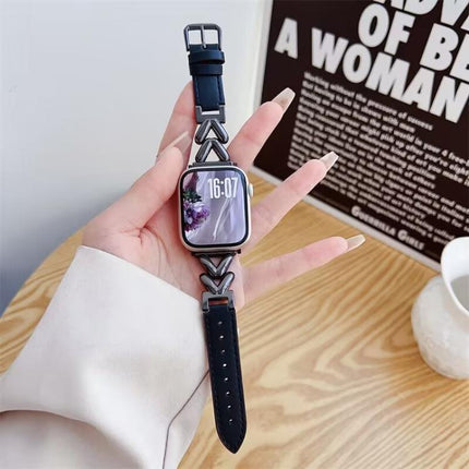 xDfind V-shaped Metal Hybrid Leather Watch Band, For Apple Watch 42 / 44 / 45 / 46 / 49mm, For Apple Watch 38 / 40 / 41 / S10 42mm - DealBuddy