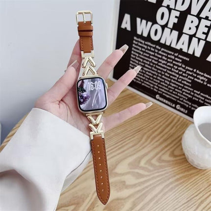 xDfind V-shaped Metal Hybrid Leather Watch Band, For Apple Watch 42 / 44 / 45 / 46 / 49mm, For Apple Watch 38 / 40 / 41 / S10 42mm - DealBuddy