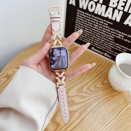 xDfind V-shaped Metal Hybrid Leather Watch Band