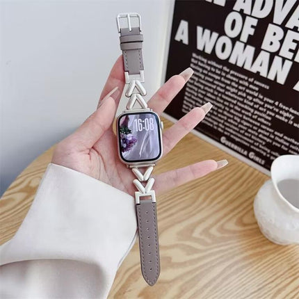 xDfind V-shaped Metal Hybrid Leather Watch Band, For Apple Watch 42 / 44 / 45 / 46 / 49mm, For Apple Watch 38 / 40 / 41 / S10 42mm - DealBuddy