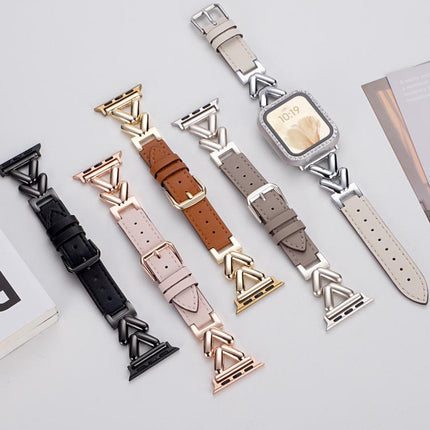 xDfind V-shaped Metal Hybrid Leather Watch Band, For Apple Watch 42 / 44 / 45 / 46 / 49mm, For Apple Watch 38 / 40 / 41 / S10 42mm - DealBuddy