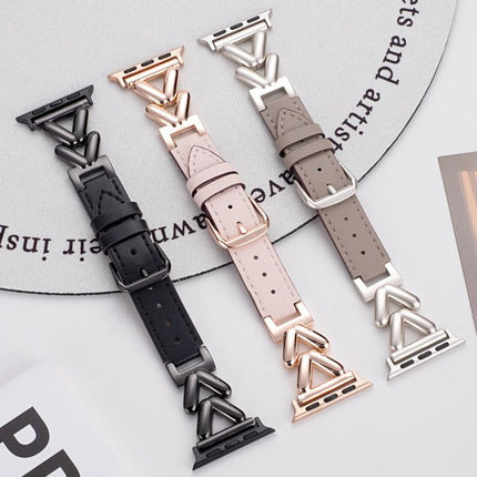 xDfind V-shaped Metal Hybrid Leather Watch Band, For Apple Watch 42 / 44 / 45 / 46 / 49mm, For Apple Watch 38 / 40 / 41 / S10 42mm - DealBuddy