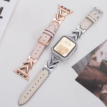 xDfind V-shaped Metal Hybrid Leather Watch Band, For Apple Watch 42 / 44 / 45 / 46 / 49mm, For Apple Watch 38 / 40 / 41 / S10 42mm - DealBuddy