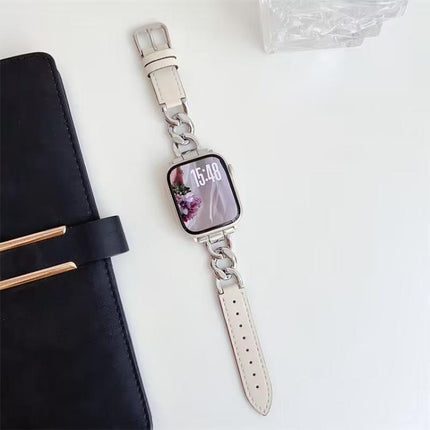 xDfind Denim Chain Metal Hybrid Leather Watch Band, For Apple Watch 42 / 44 / 45 / 46 / 49mm, For Apple Watch 38 / 40 / 41 / S10 42mm - DealBuddy
