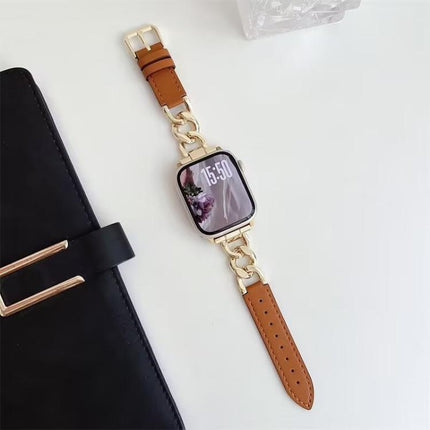 xDfind Denim Chain Metal Hybrid Leather Watch Band, For Apple Watch 42 / 44 / 45 / 46 / 49mm, For Apple Watch 38 / 40 / 41 / S10 42mm - DealBuddy