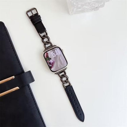xDfind Denim Chain Metal Hybrid Leather Watch Band, For Apple Watch 42 / 44 / 45 / 46 / 49mm, For Apple Watch 38 / 40 / 41 / S10 42mm - DealBuddy