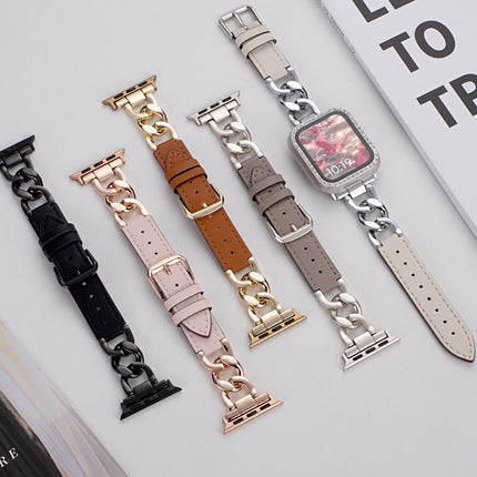 xDfind Denim Chain Metal Hybrid Leather Watch Band, For Apple Watch 42 / 44 / 45 / 46 / 49mm, For Apple Watch 38 / 40 / 41 / S10 42mm - DealBuddy