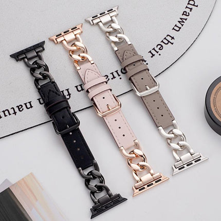 xDfind Denim Chain Metal Hybrid Leather Watch Band, For Apple Watch 42 / 44 / 45 / 46 / 49mm, For Apple Watch 38 / 40 / 41 / S10 42mm - DealBuddy