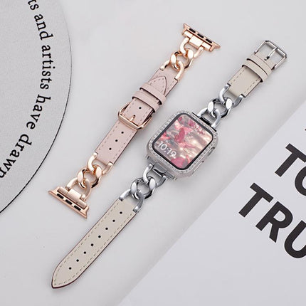 xDfind Denim Chain Metal Hybrid Leather Watch Band, For Apple Watch 42 / 44 / 45 / 46 / 49mm, For Apple Watch 38 / 40 / 41 / S10 42mm - DealBuddy