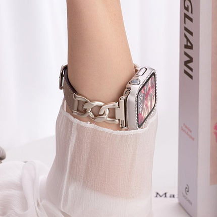 xDfind Denim Chain Metal Hybrid Leather Watch Band, For Apple Watch 42 / 44 / 45 / 46 / 49mm, For Apple Watch 38 / 40 / 41 / S10 42mm - DealBuddy