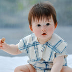 Beige Blue Checkered