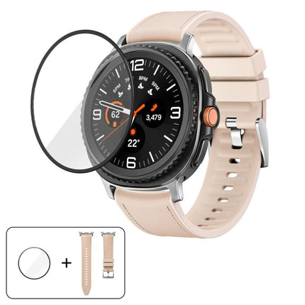 Silicone Leather Skin Watch Band with 3D Curved Film, For Galaxy Watch9 / 8 44mm, For Galaxy Watch9 / 8 40mm, For Galaxy Watch8 Classic 46mm