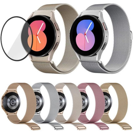 Milanese Magnetic Stainless Steel Watch Band with 3D Curved Film, For Samsung Galaxy Watch6 Classic 43mm, For Samsung Galaxy Watch5 44mm, For Samsung Galaxy Watch5 Pro 45mm, For Samsung Galaxy Watch5 40mm, For Samsung Galaxy Watch4 44mm                ... - DealBuddy