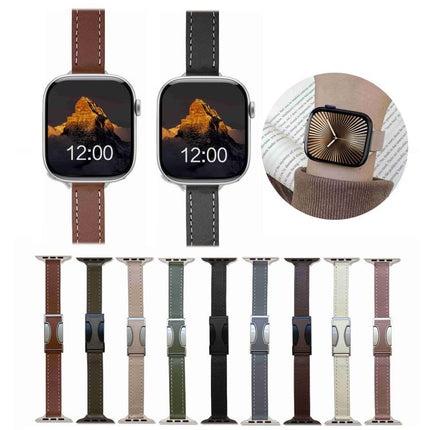 Magnetic Buckle 14mm Plain Genuine Leather Watch Band, For Apple Watch 46mm / 49mm / 45mm / 44mm, For Apple Watch 42mm / 41mm / 40mm / 38mm - DealBuddy