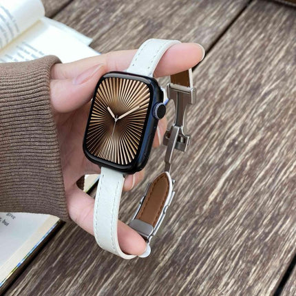 Magnetic Buckle 14mm Plain Genuine Leather Watch Band, For Apple Watch 46mm / 49mm / 45mm / 44mm, For Apple Watch 42mm / 41mm / 40mm / 38mm - DealBuddy
