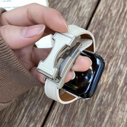 Magnetic Buckle 14mm Plain Genuine Leather Watch Band, For Apple Watch 46mm / 49mm / 45mm / 44mm, For Apple Watch 42mm / 41mm / 40mm / 38mm - DealBuddy