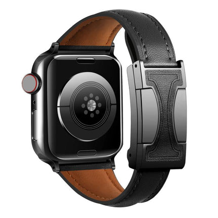 Magnetic Buckle Small Waist Plain Genuine Leather Watch Band, For Apple Watch 46mm / 49mm / 45mm / 44mm, For Apple Watch 42mm / 41mm / 40mm / 38mm - DealBuddy