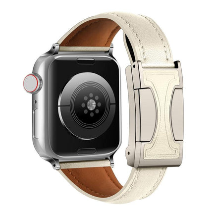 Magnetic Buckle Small Waist Plain Genuine Leather Watch Band, For Apple Watch 46mm / 49mm / 45mm / 44mm, For Apple Watch 42mm / 41mm / 40mm / 38mm - DealBuddy