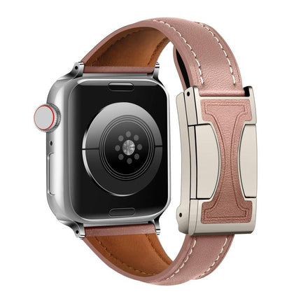 Magnetic Buckle Small Waist Plain Genuine Leather Watch Band, For Apple Watch 46mm / 49mm / 45mm / 44mm, For Apple Watch 42mm / 41mm / 40mm / 38mm - DealBuddy