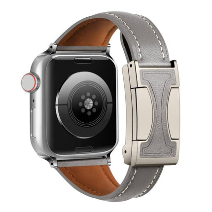 Magnetic Buckle Small Waist Plain Genuine Leather Watch Band, For Apple Watch 46mm / 49mm / 45mm / 44mm, For Apple Watch 42mm / 41mm / 40mm / 38mm - DealBuddy